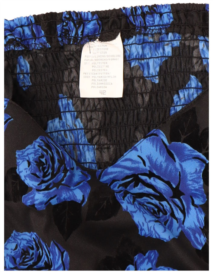 Vestido feminino VINTAGE sem mangas em linha A IT 42 poliéster floral azul médio
