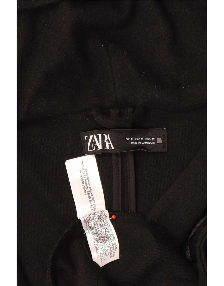 Sobretudo feminino com capuz Zara UK 14 poliéster preto médio