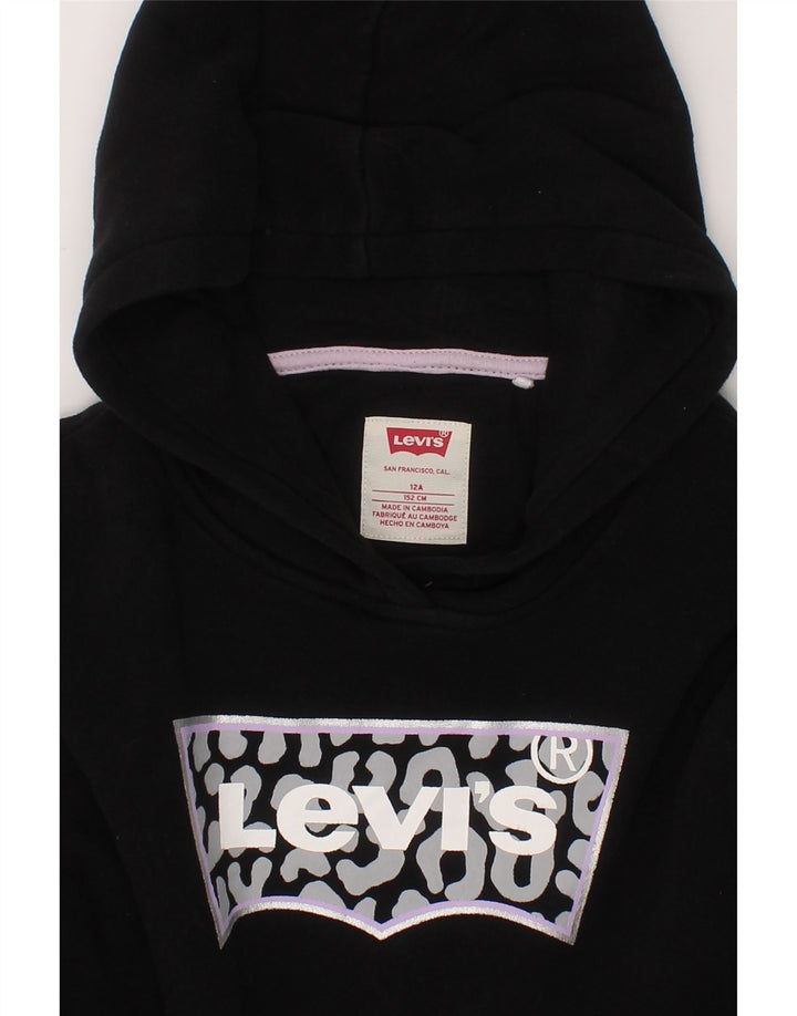 LEVI'S Girls Crop Graphic Hoodie Jumper 11-12 Years Black Cotton Vintage Levi's and Second-Hand Levi's from Messina Hembry 