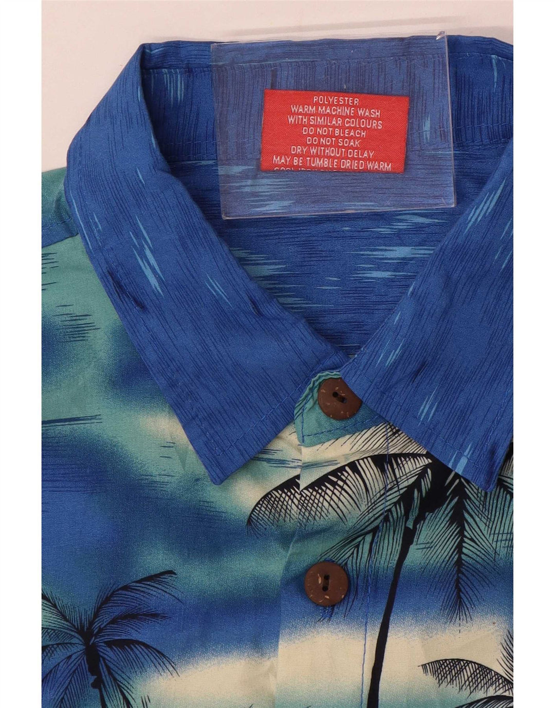 Camisa masculina de manga curta Lowes, grande, azul, manchado, poliéster, havaiano