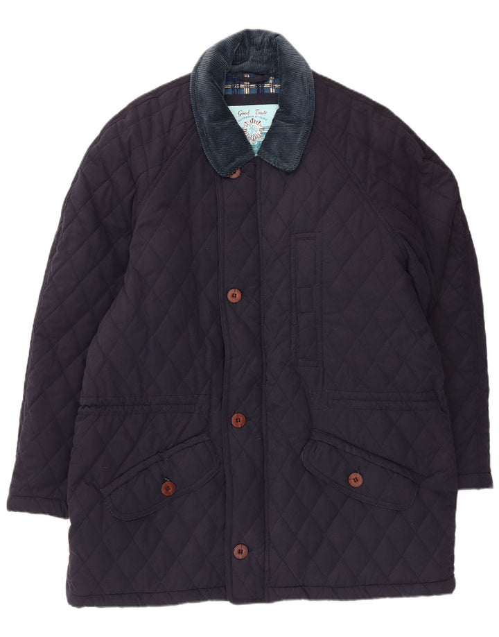 Jaqueta acolchoada masculina vintage UK 42 XL poliéster azul marinho
