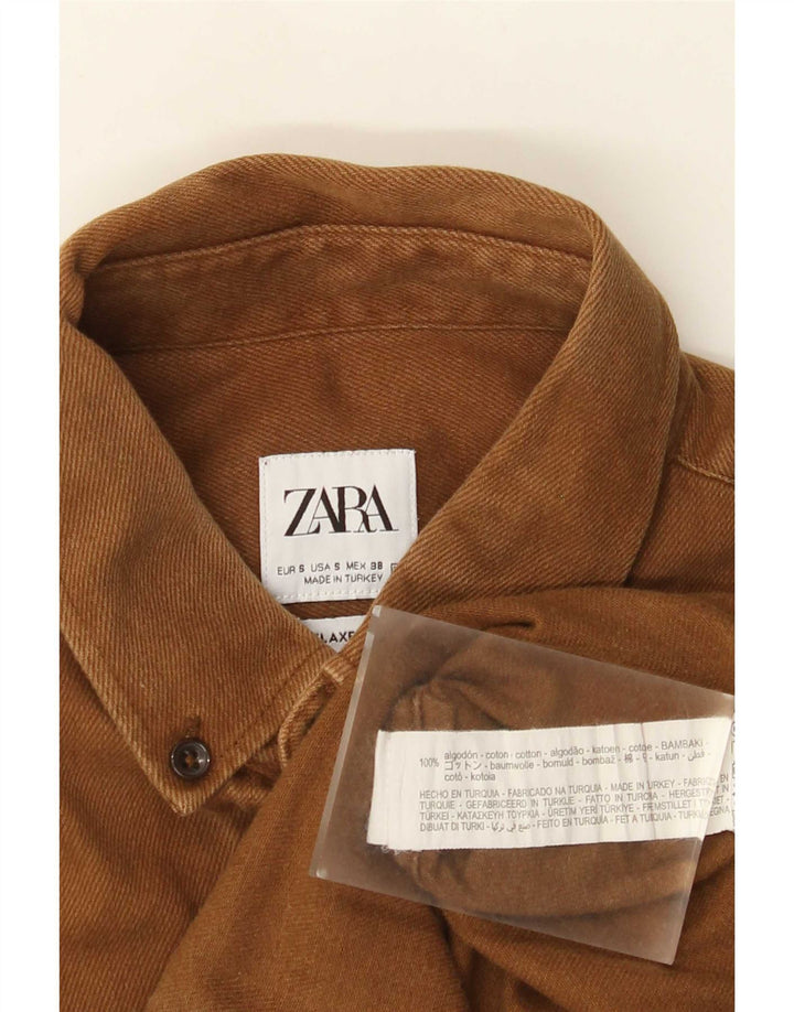 Camisa jeans masculina Zara pequena algodão bege