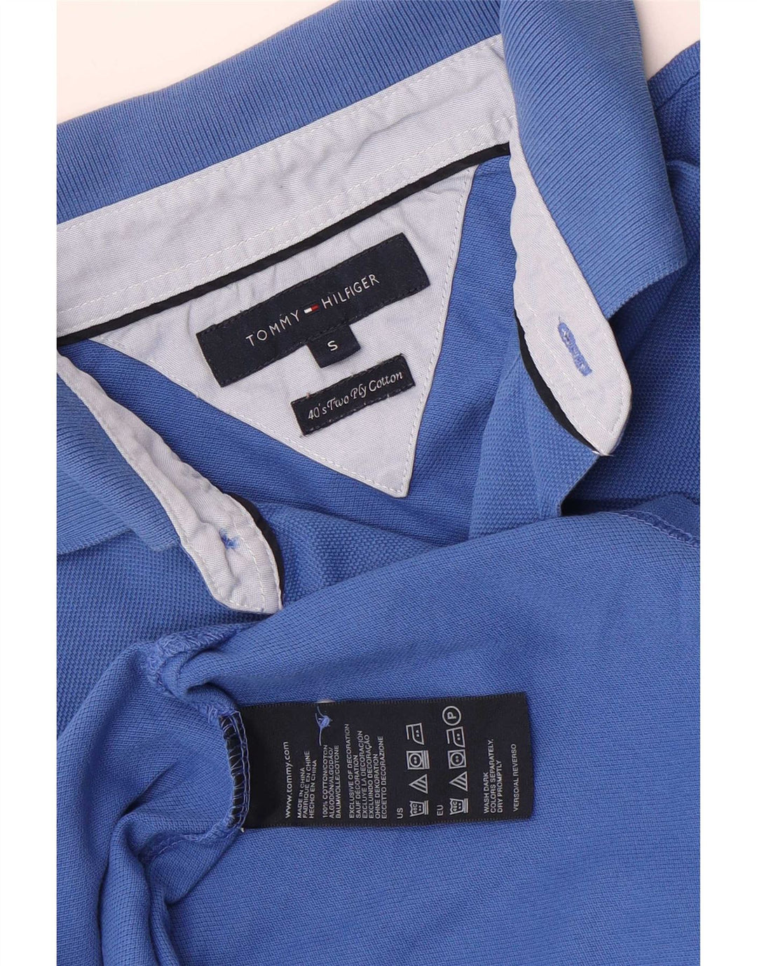 Camisa polo masculina Tommy Hilfiger pequena azul algodão