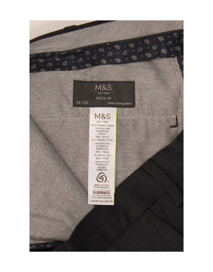 Calça masculina de terno regular Marks & Spencer W38 L29 poliéster cinza