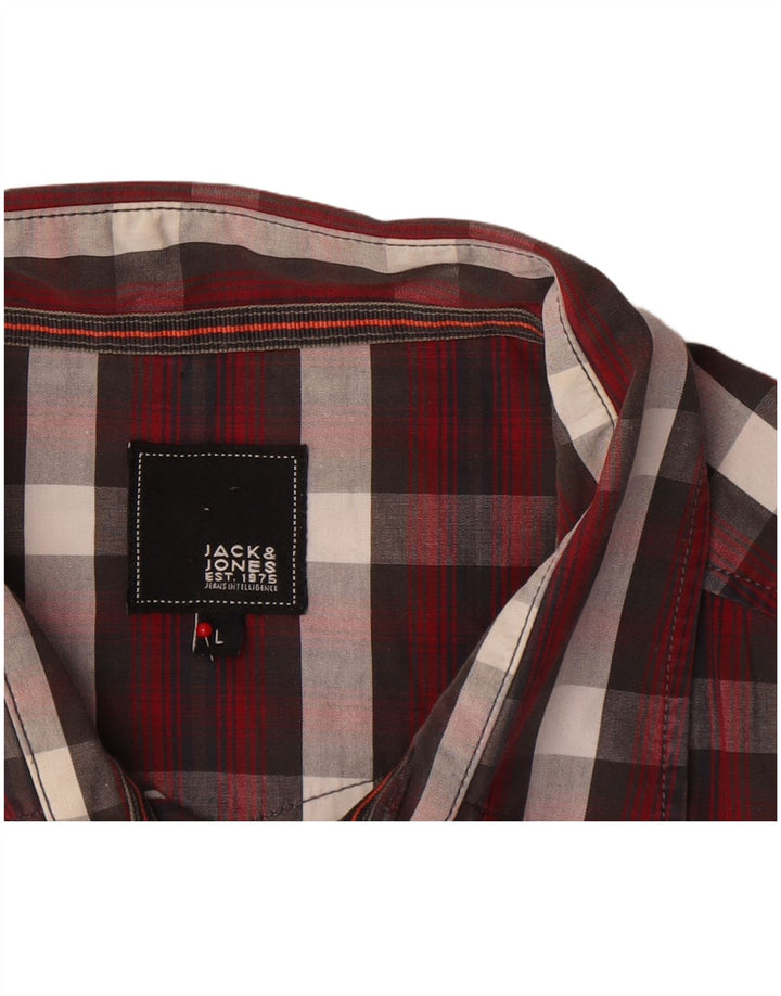 Camisa masculina Jack & Jones grande xadrez de algodão cor de vinho