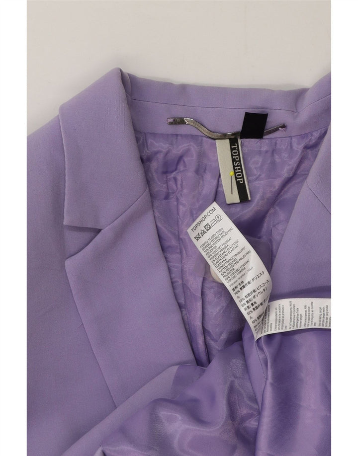 Jaqueta blazer feminina Topshop com peito duplo Reino Unido 8 poliéster roxo pequeno