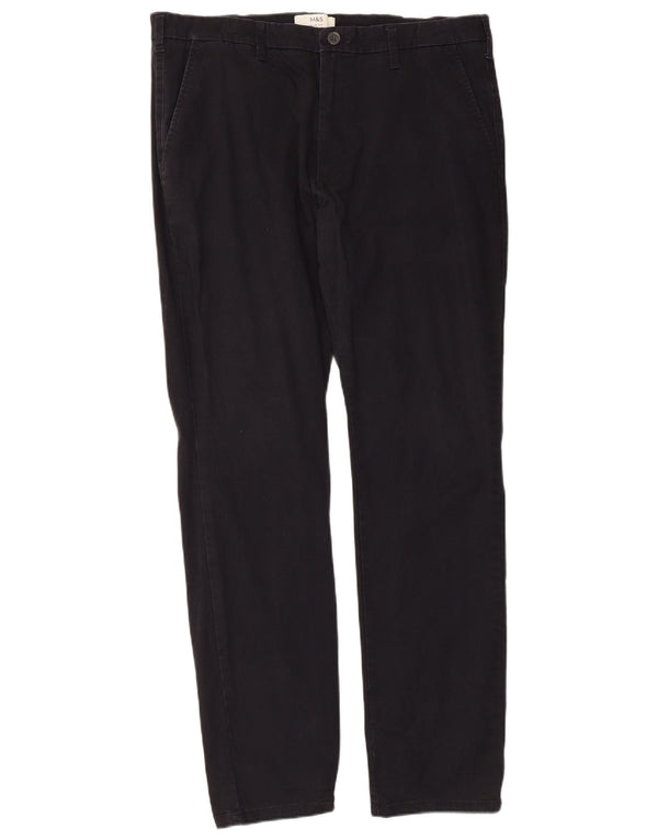 Calça chino masculina Marks & Spencer Slim Fit W38 L33 algodão azul marinho