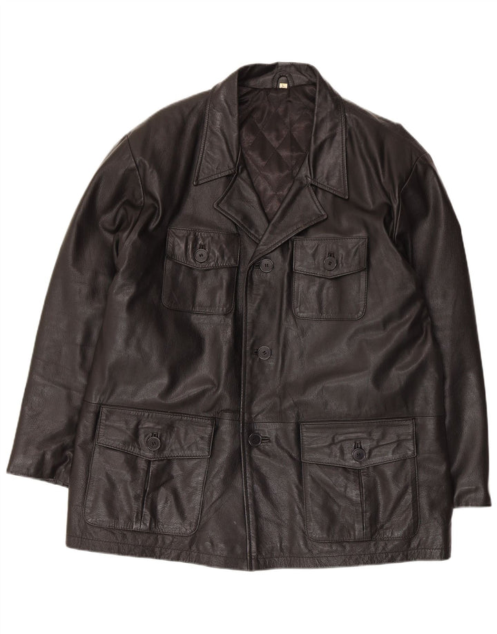 Jaqueta de couro masculina vintage UK 40 grande preta