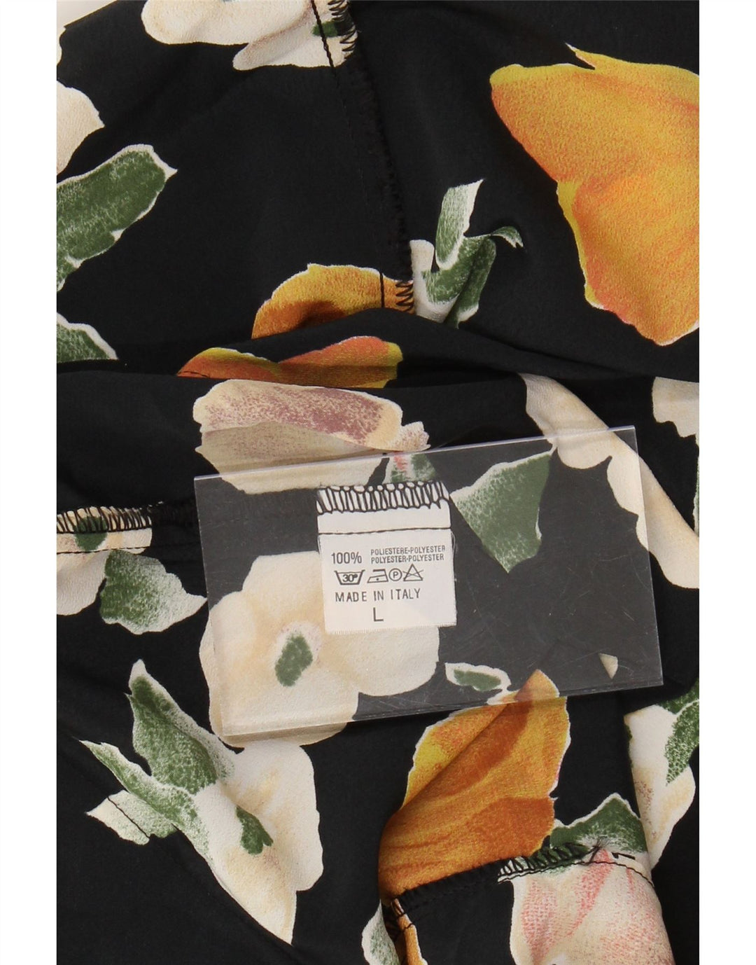 Blusa feminina VINTAGE de manga curta UK 16 grande preta floral