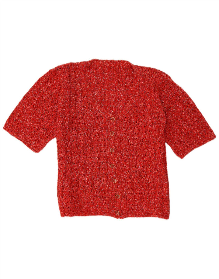 Suéter cardigã feminino vintage de manga curta UK 14 vermelho médio