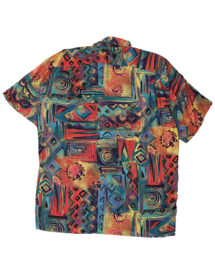 Camisa masculina vintage de manga curta grande geométrica multicolorida