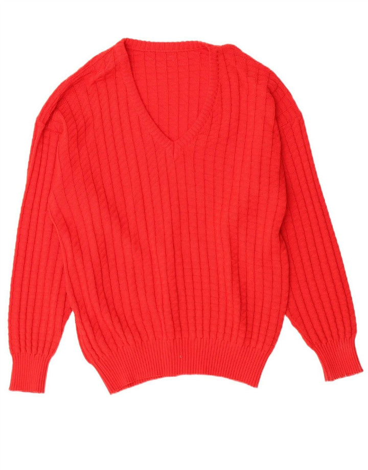 Suéter masculino VINTAGE com decote em V XL lã virgem vermelha