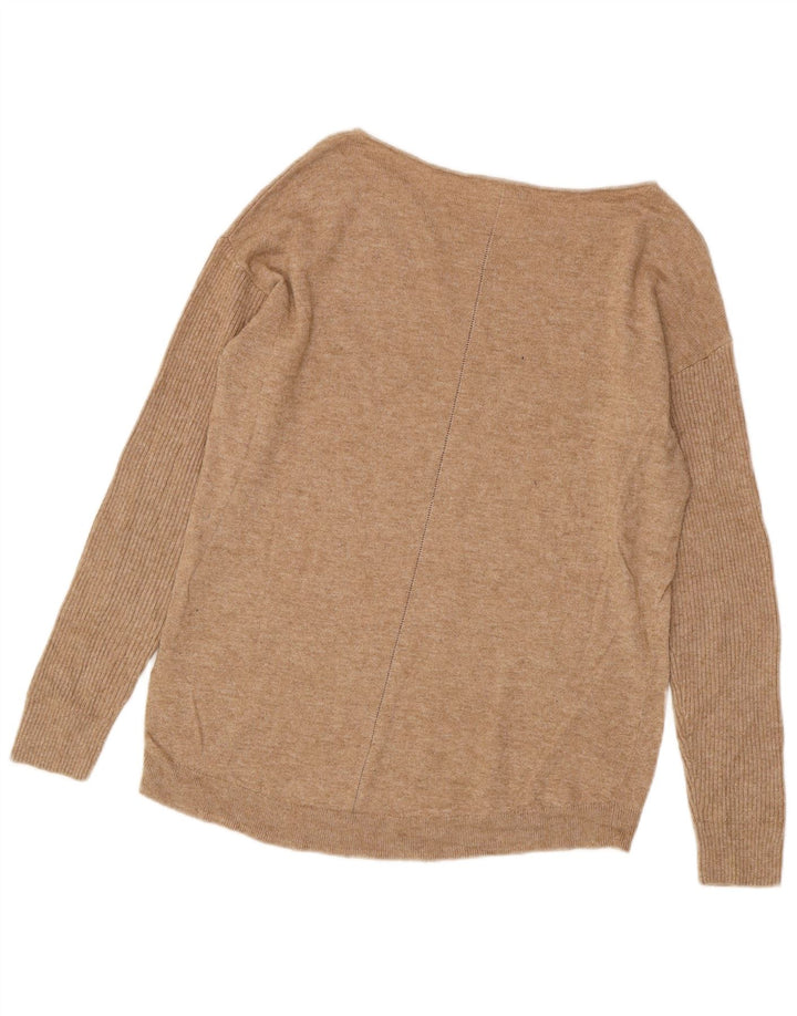 WHITE STUFF Suéter feminino com gola canoa Reino Unido 12 viscose bege médio