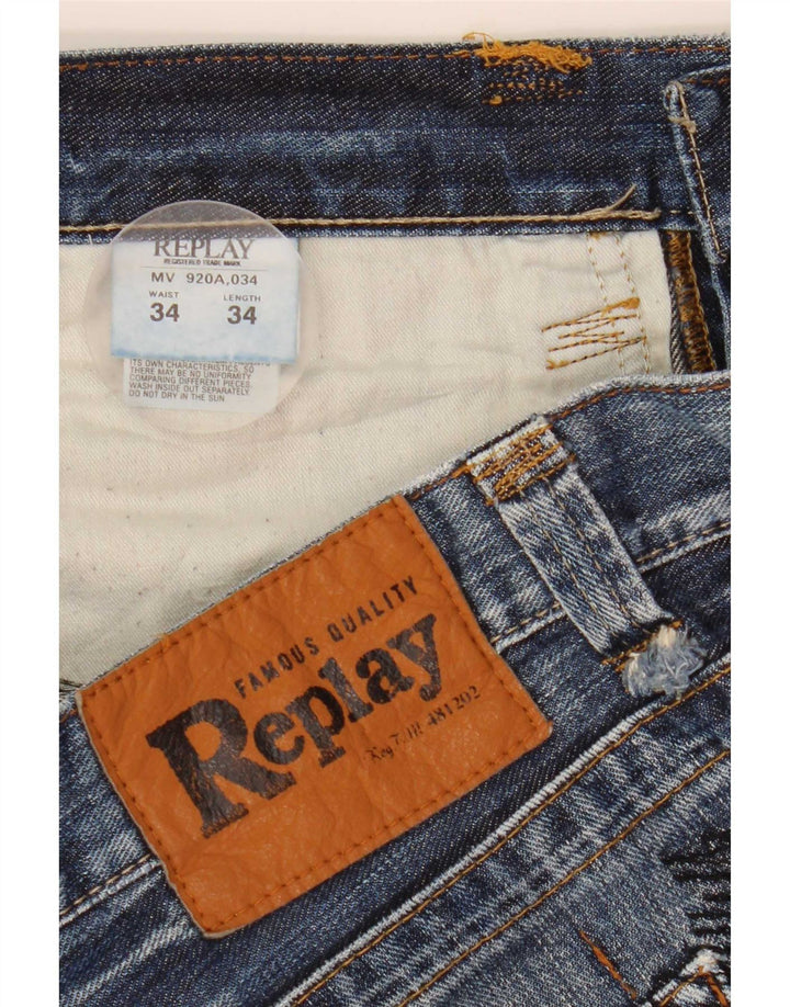 Shorts jeans masculino Replay W34 grande algodão azul