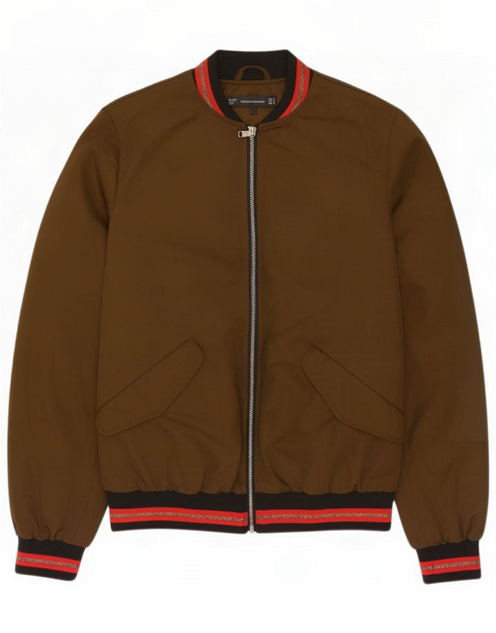 Zara Jaqueta Bomber Feminina Oversized UK 6 XS Marrom Colorblock Poliéster