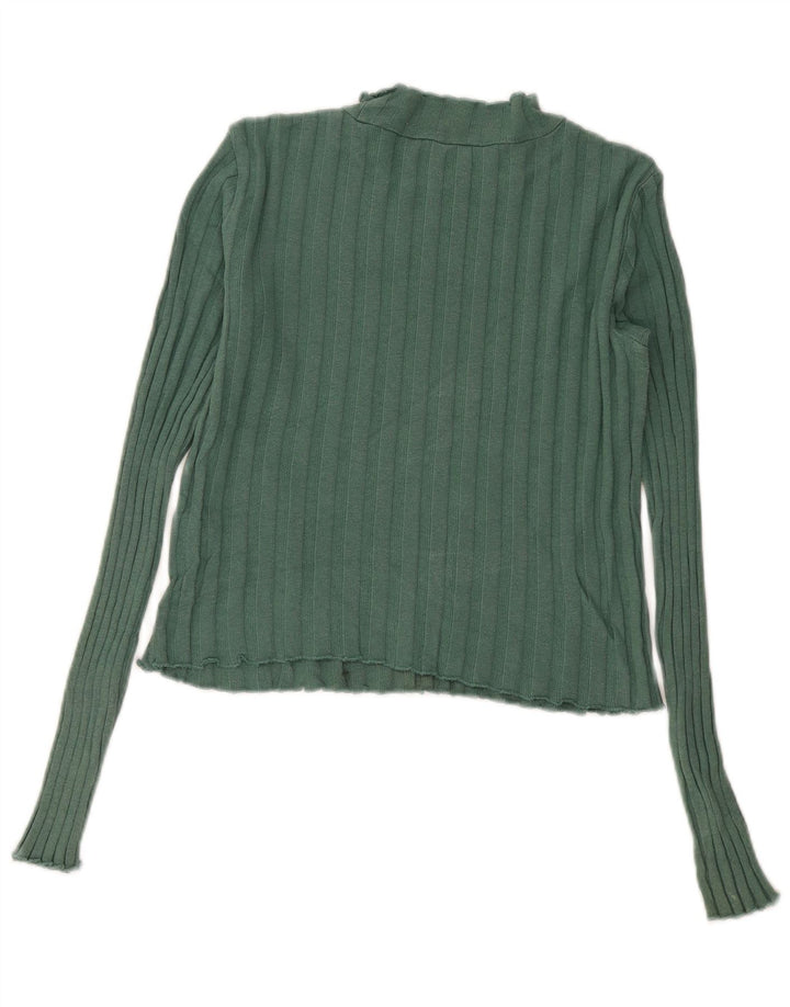 Zara Womens Crop Top Manga Longa Reino Unido 12 Verde Médio