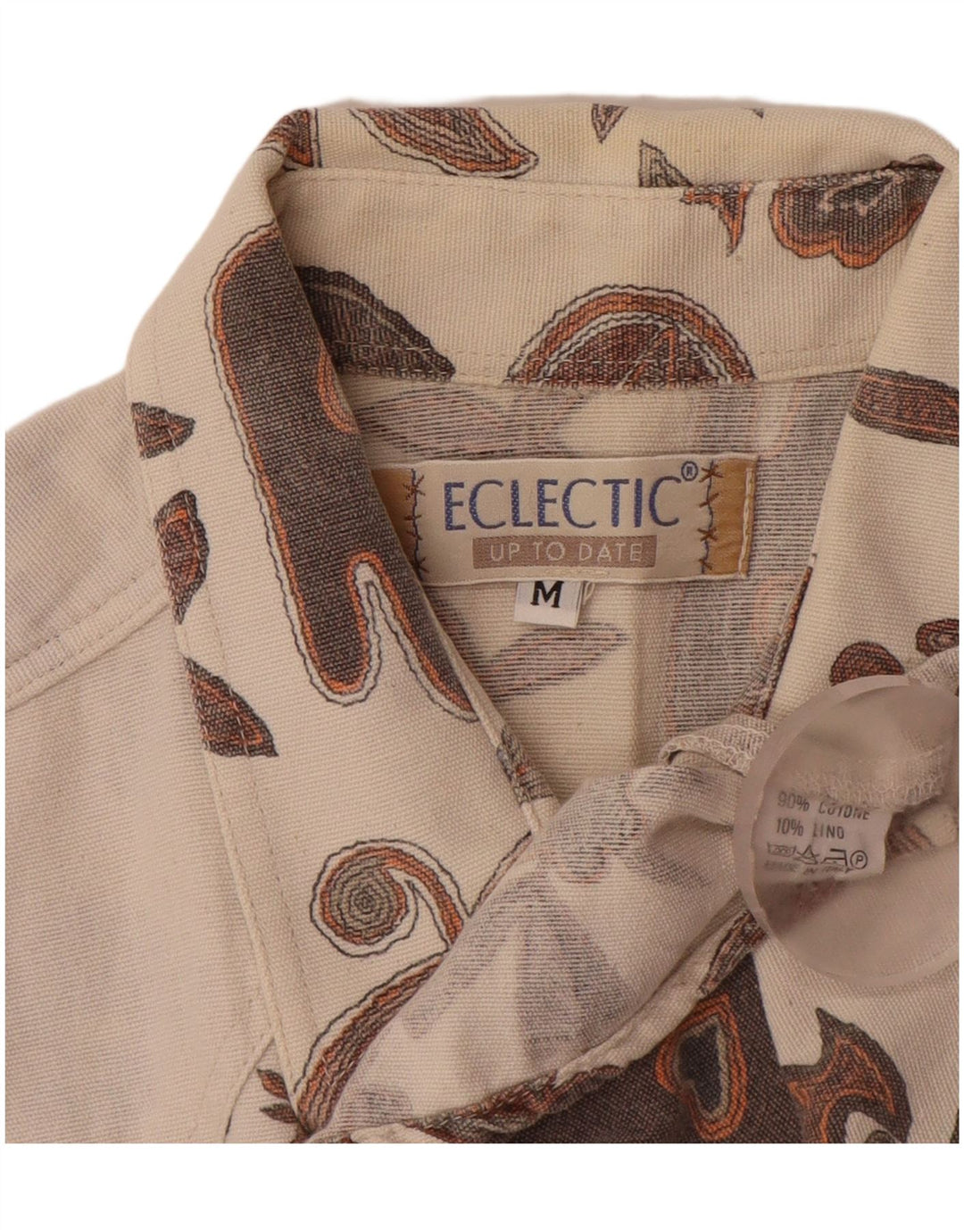 Camisa masculina vintage de algodão floral branco médio