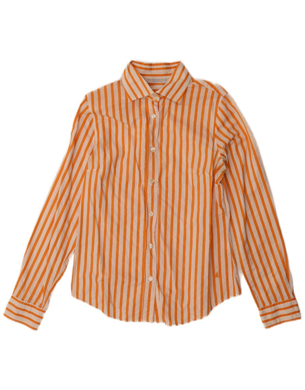 Camisa feminina Brooksfield IT 46 grande algodão listrado laranja
