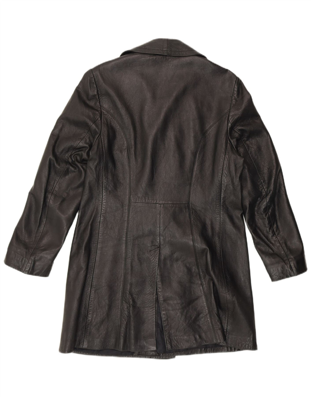 Casaco feminino de couro com peito duplo VINTAGE UK 14 médio preto
