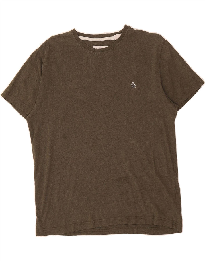 PENGUIN Womens T-Shirt Top UK 14 Medium Khaki Cotton Vintage Penguin and Second-Hand Penguin from Messina Hembry 