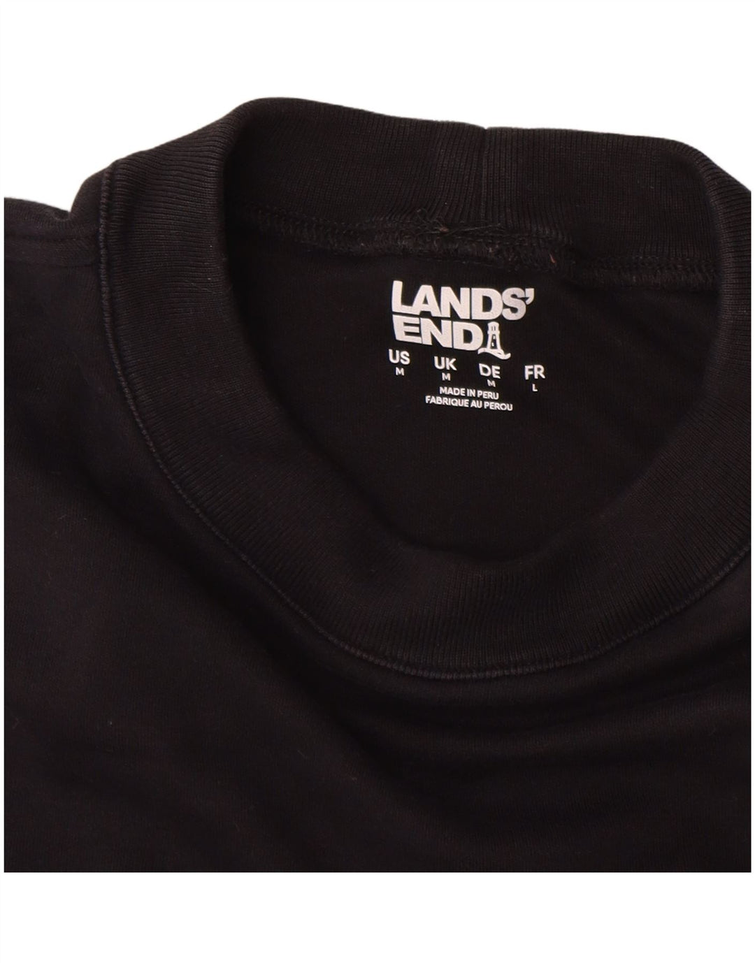 Lands End Mens Top Manga Longa Médio Algodão Preto