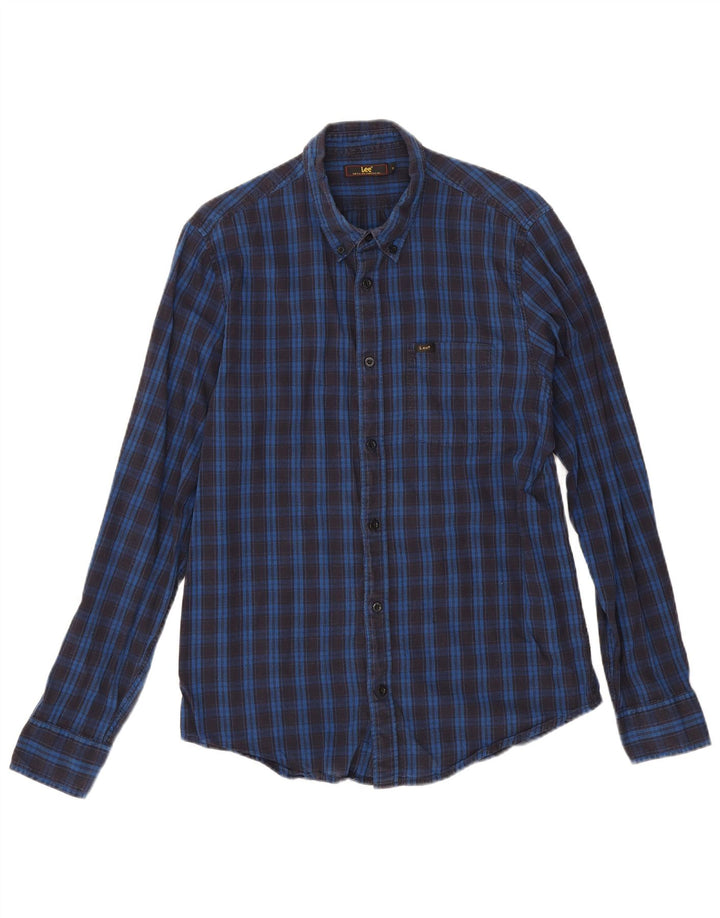 Camisa masculina de flanela Lee algodão xadrez médio azul marinho