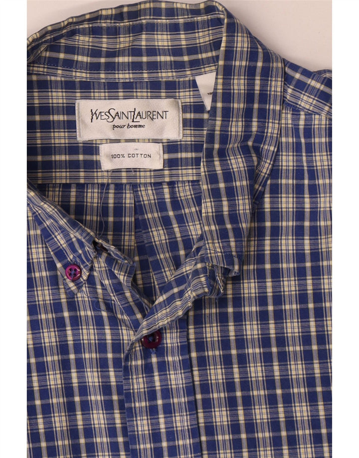 Camisa masculina Yves Saint Laurent grande algodão xadrez azul