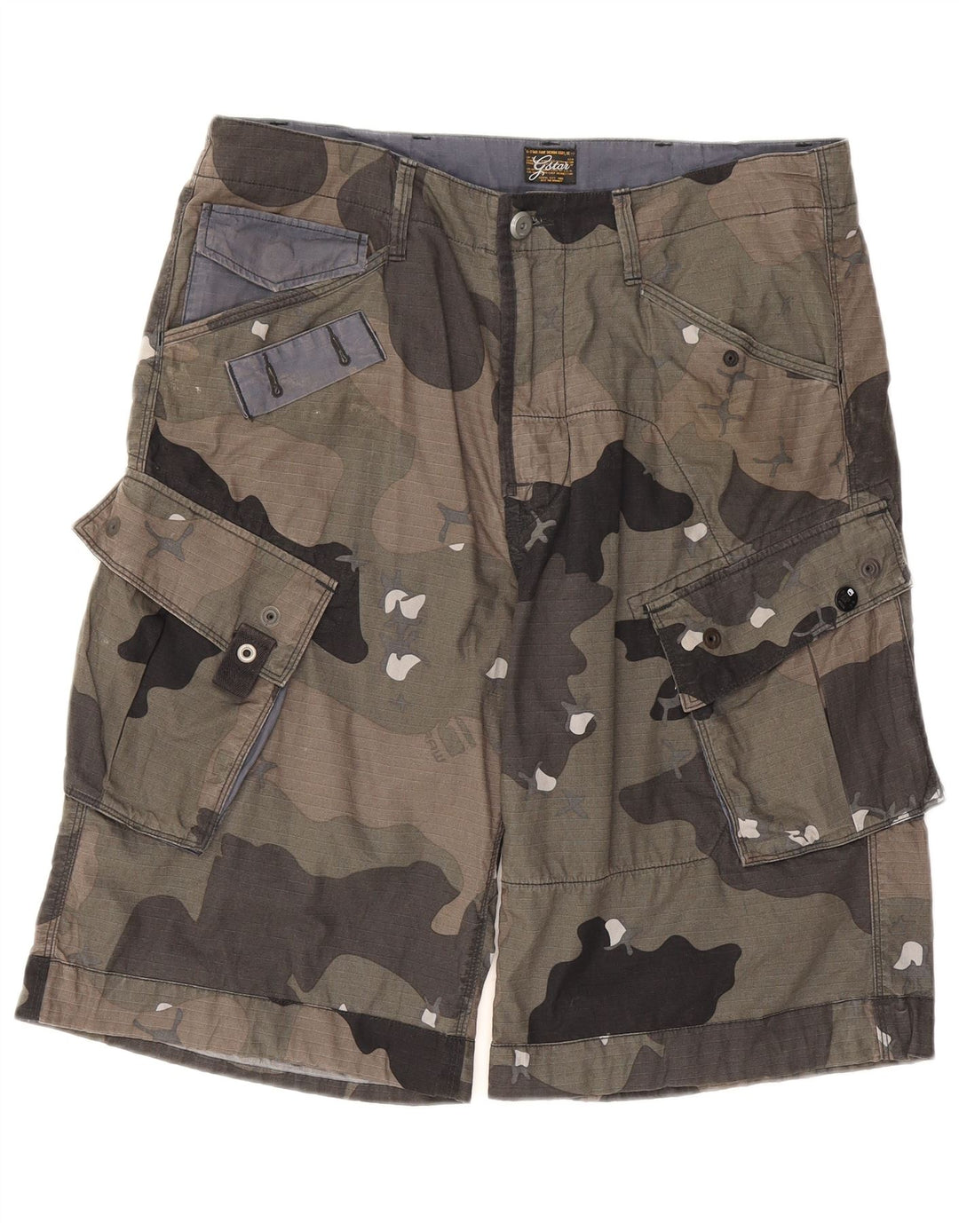 Shorts cargo masculino G-Star W32 algodão camuflado cáqui médio