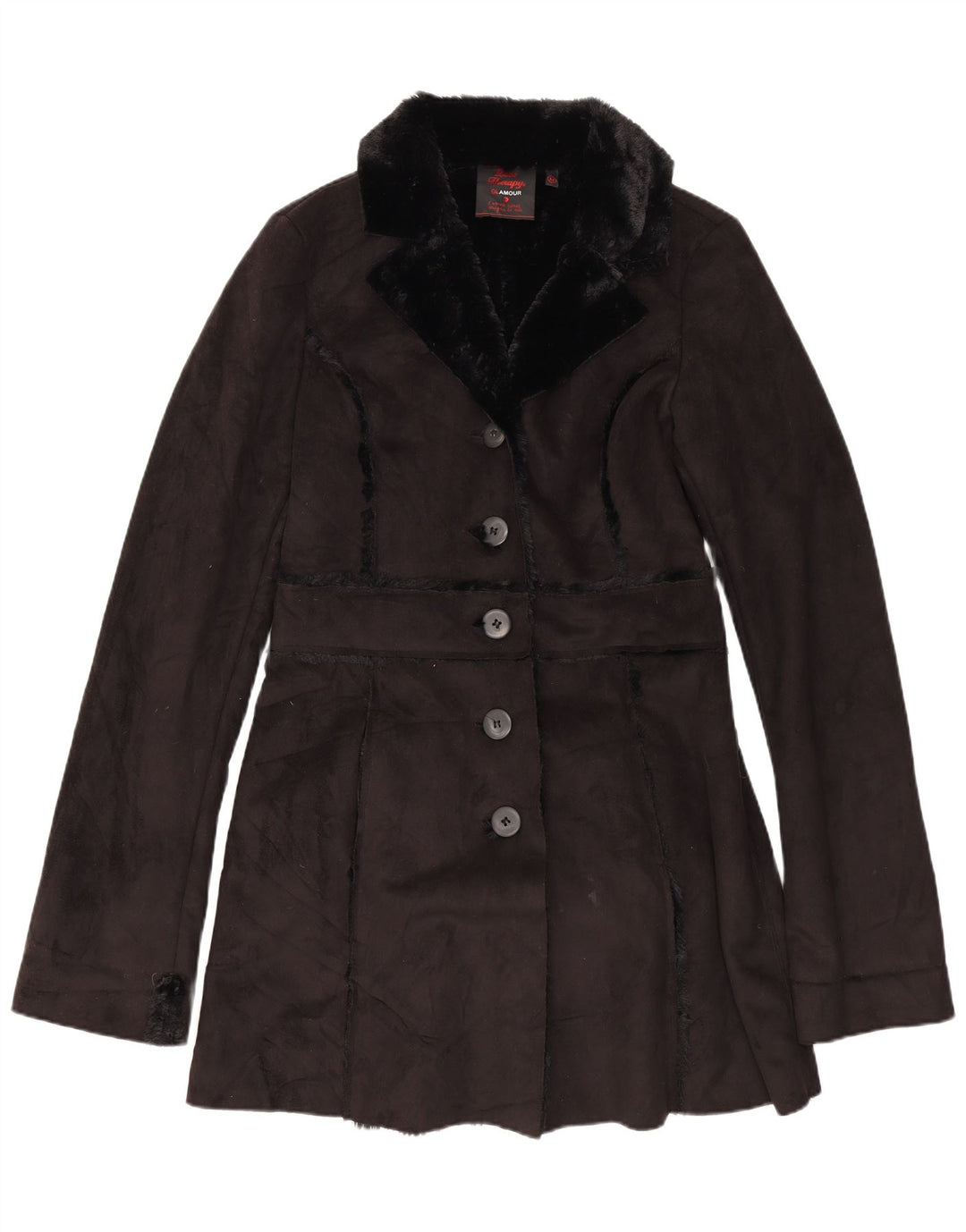 Sobretudo sherpa feminino vintage UK 12 médio preto