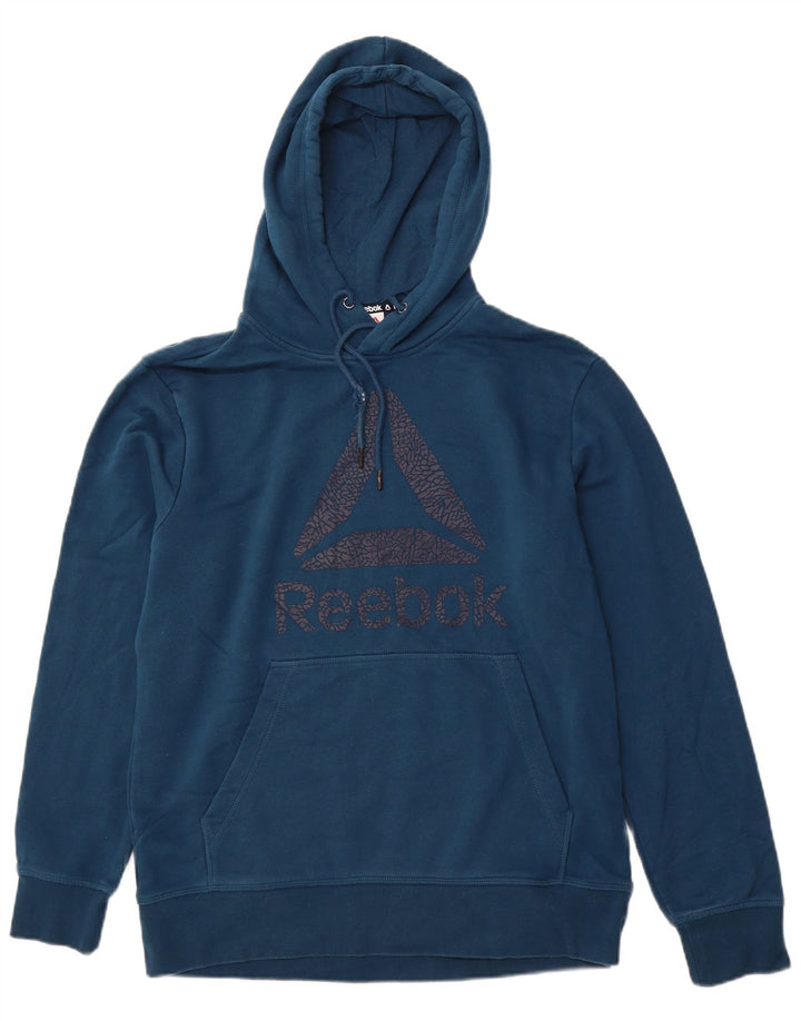 Suéter com capuz gráfico masculino REEBOK algodão azul médio