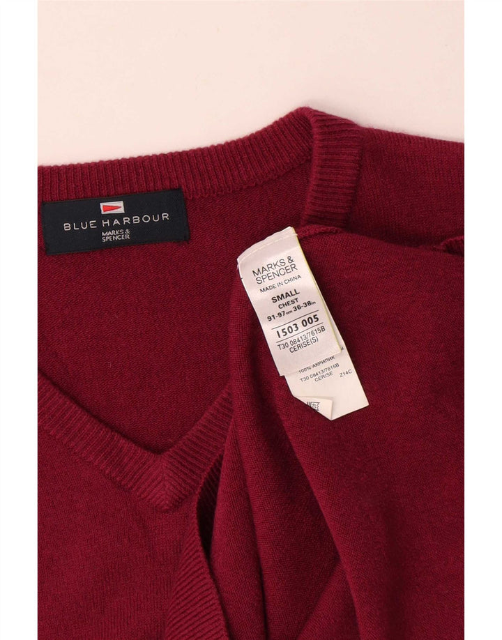 Suéter masculino Marks & Spencer Blue Harbor com decote em V pequeno acrílico vermelho