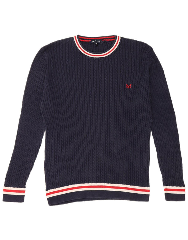 Suéter feminino Crew Clothing com gola redonda UK 18 XL azul marinho algodão