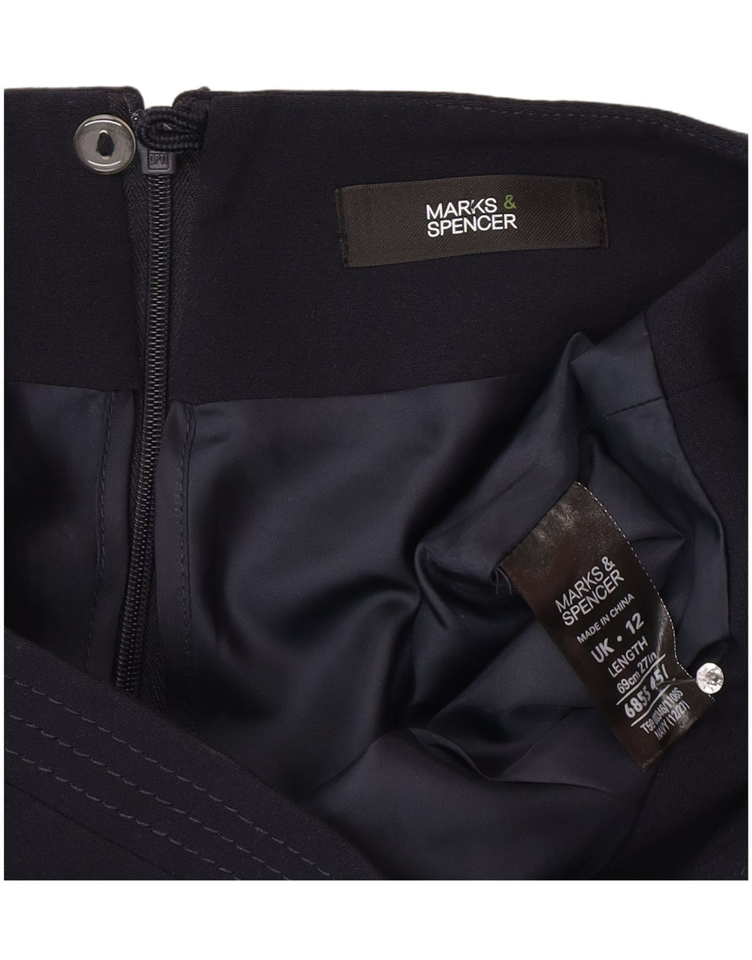 Saia lápis feminina Marks & Spencer UK 12 médio W30 azul marinho poliéster