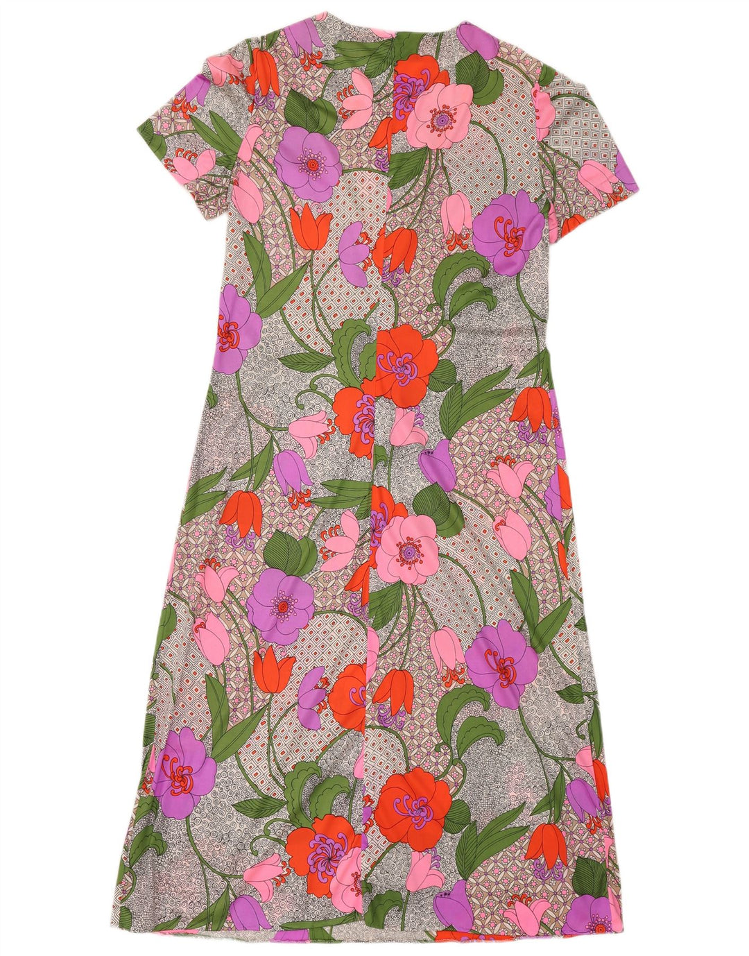Vestido básico feminino vintage UK 12 médio floral multicolorido