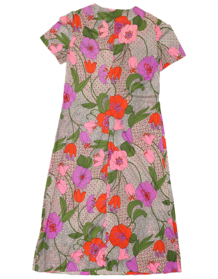 Vestido básico feminino vintage UK 12 médio floral multicolorido