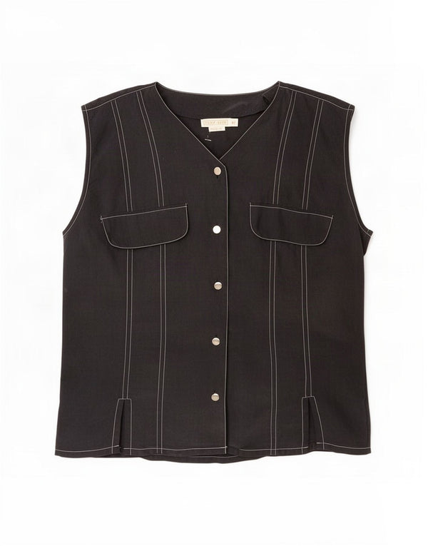 Blusa feminina vintage sem mangas IT 42 seda cinza médio