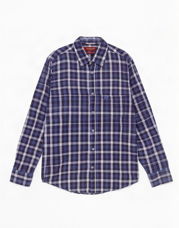 Camisa masculina de flanela Carrera Regular Fit azul marinho médio xadrez algodão