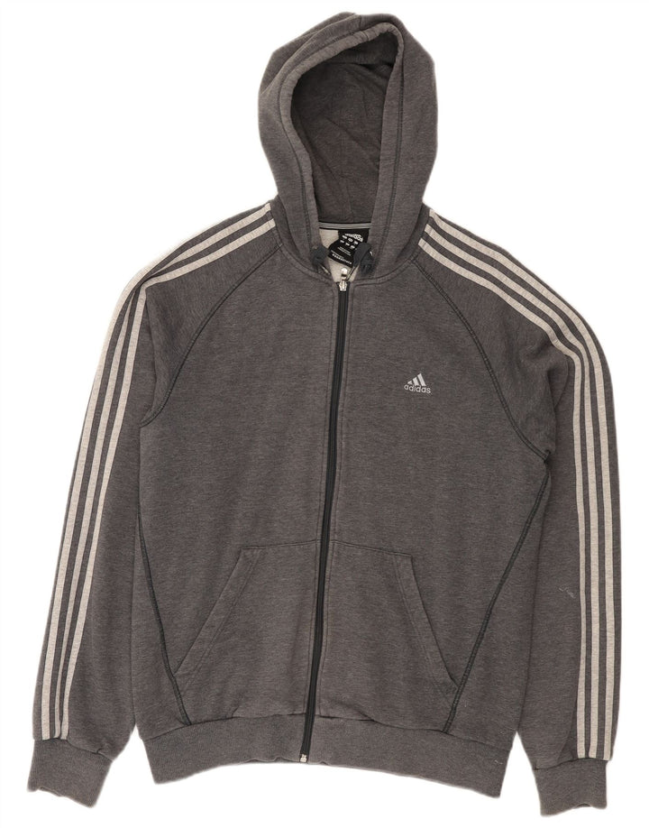 Adidas masculino zip moletom com capuz grande algodão cinza