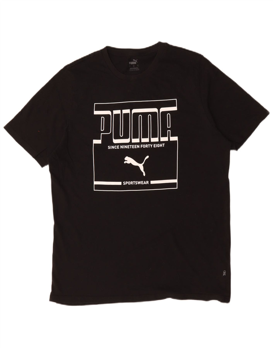 Puma Mens Graphic T-Shirt Top Grande Algodão Preto
