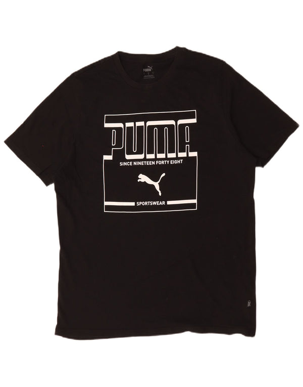Puma Mens Graphic T-Shirt Top Grande Algodão Preto