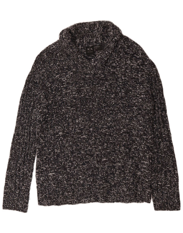 Armani Exchange Mens Shawl Neck Jumper Sweater Large Black Flecked Acrylic
