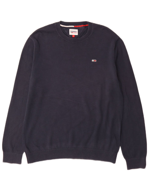 Suéter masculino Tommy Hilfiger com gola redonda, grande algodão azul marinho