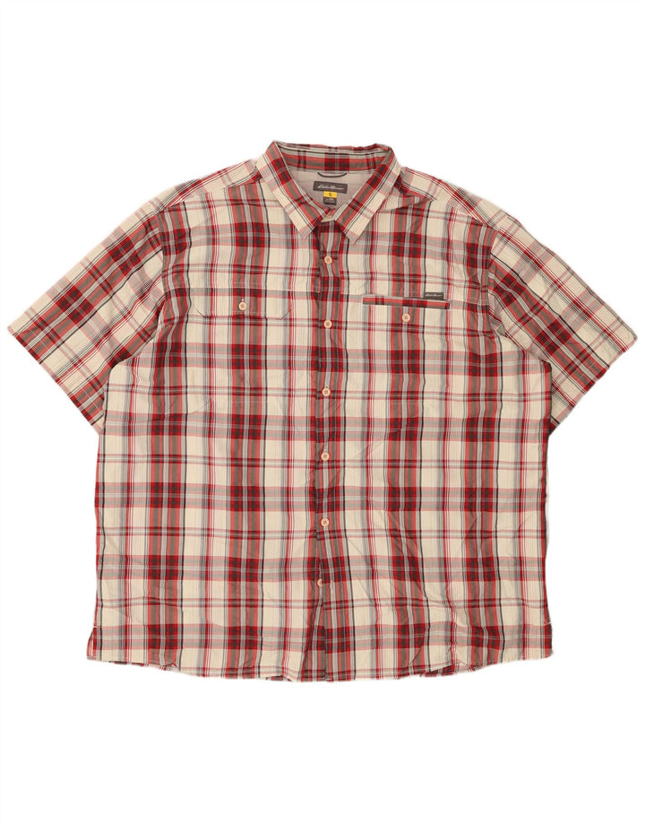 EDDIE BAUER Camisa masculina de manga curta 2XL poliéster xadrez vermelho