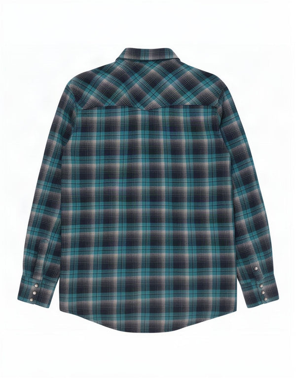 Camisa masculina de flanela alta Wrangler XL azul xadrez algodão