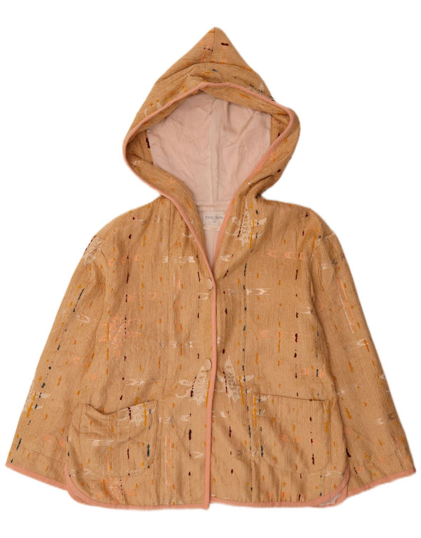 Casaco feminino Forte com capuz UK 16 grande viscose manchada bege