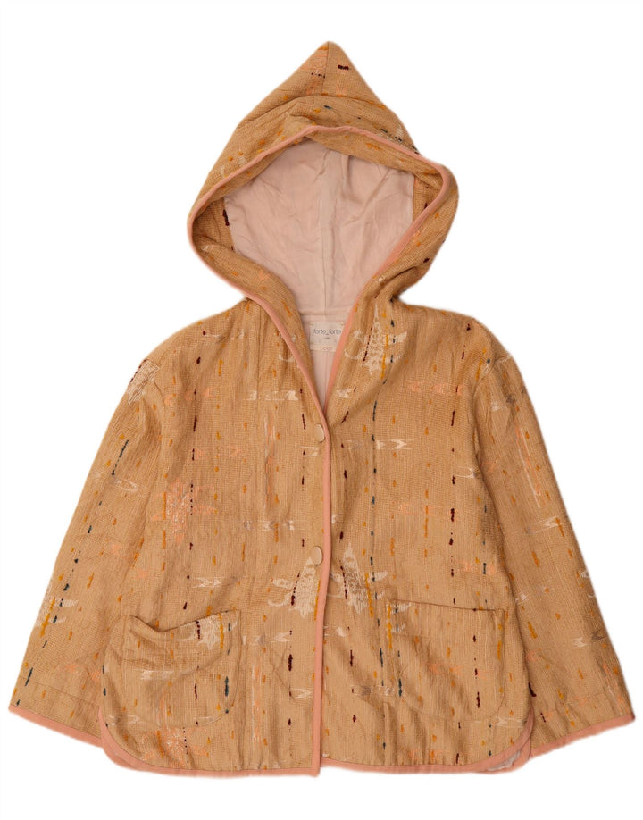 Casaco feminino Forte com capuz UK 16 grande viscose manchada bege