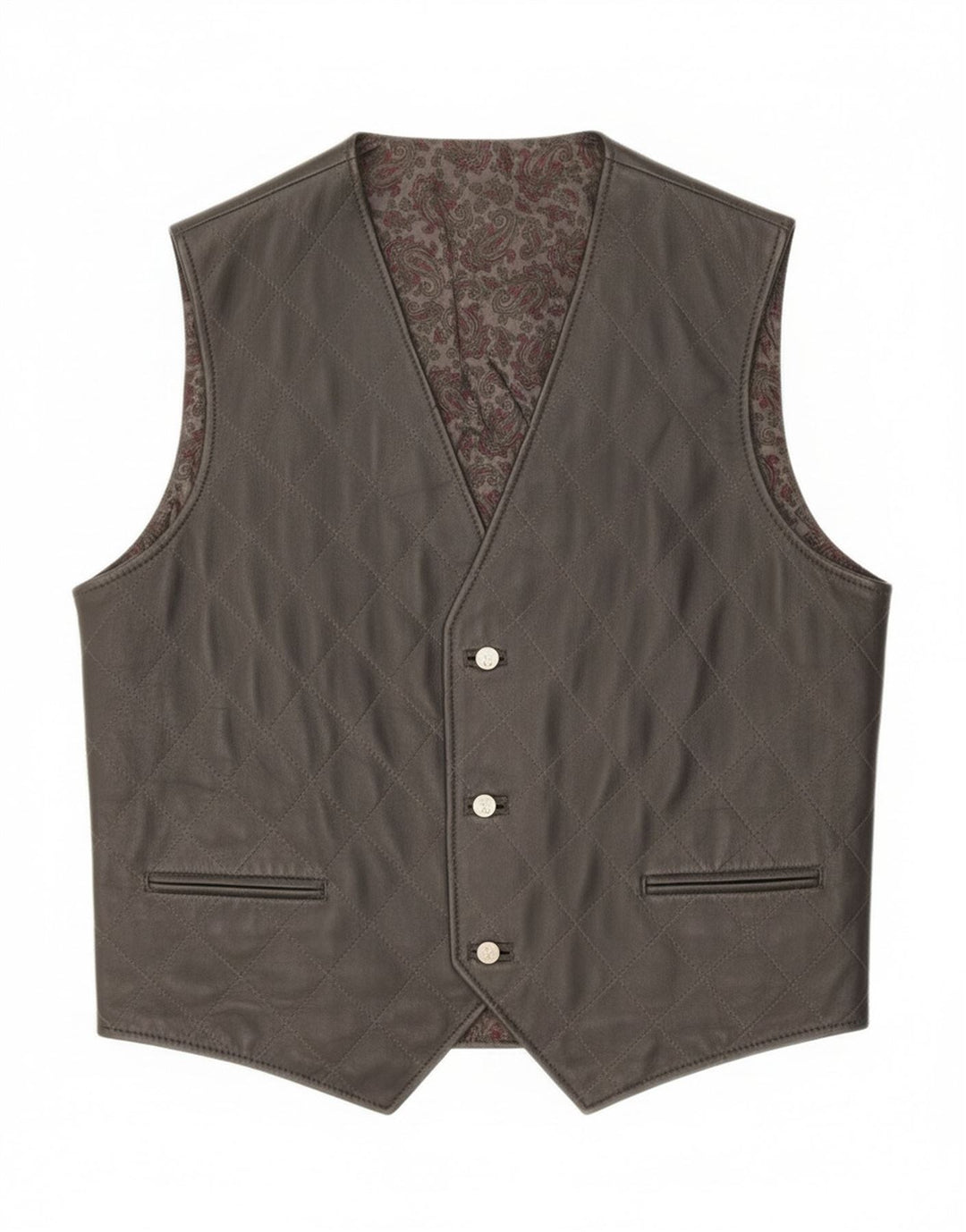 Colete de couro masculino vintage grande preto Paisley