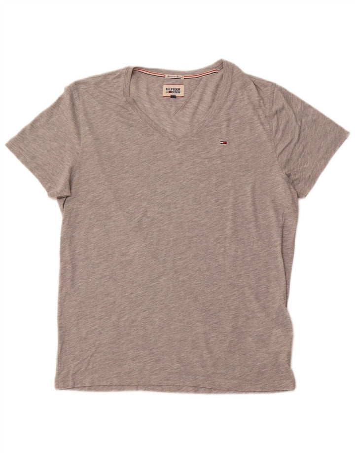 Camiseta masculina TOMMY HILFIGER de algodão manchado cinza médio