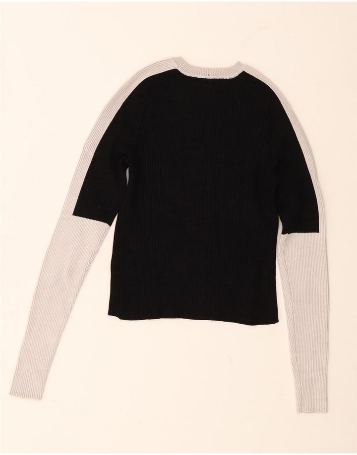 Blusa feminina Zara manga comprida crop top Reino Unido 12 bloco colorido preto médio
