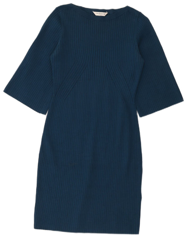 L.K. Vestido feminino Bennett manga 3/4 com bainha UK 12 viscose azul médio